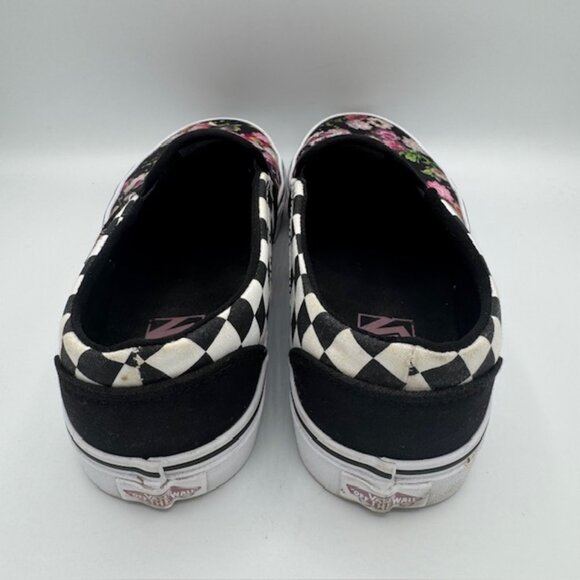 Vans Women's Classic Slip-On Black and White Check / Floral Size 9 - Picture 4 of 8